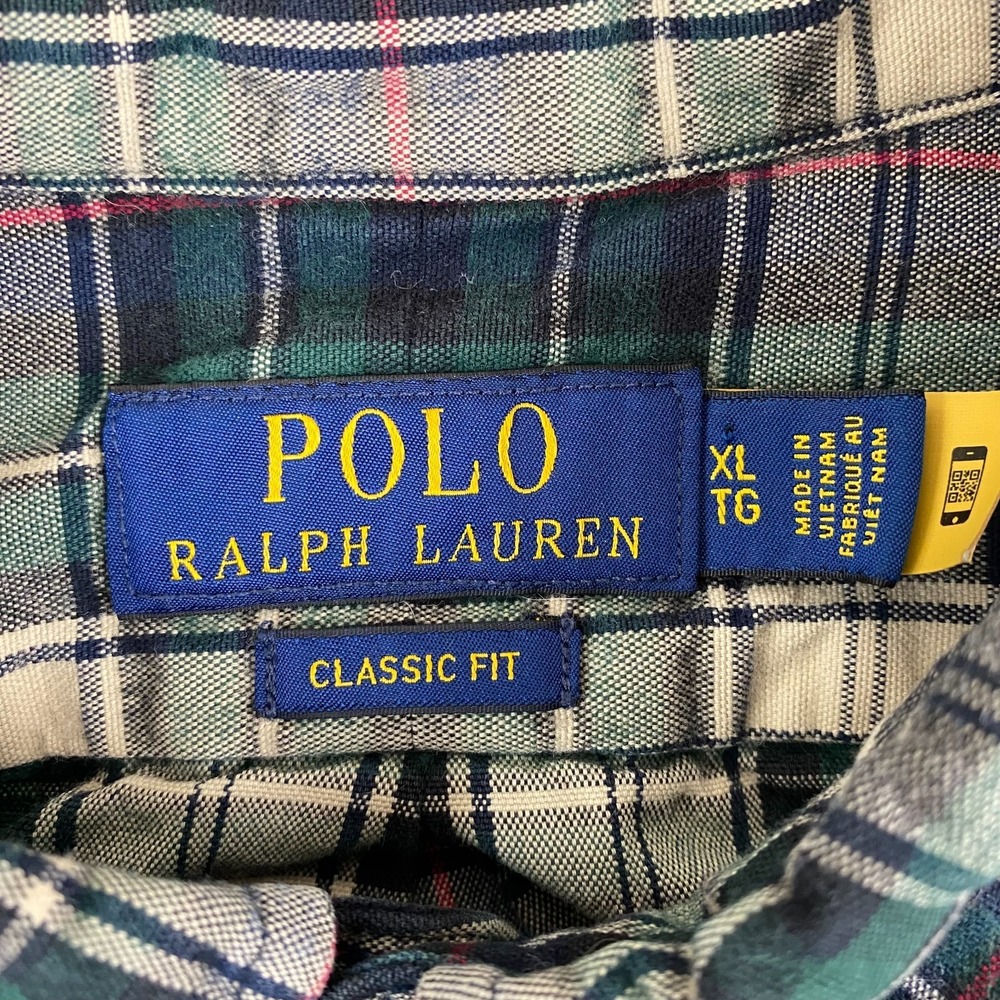 Polo Ralph Lauren Classic Fit Oxford Shirt Mens XL Green Beige Plaid Pocket - Picture 3 of 13